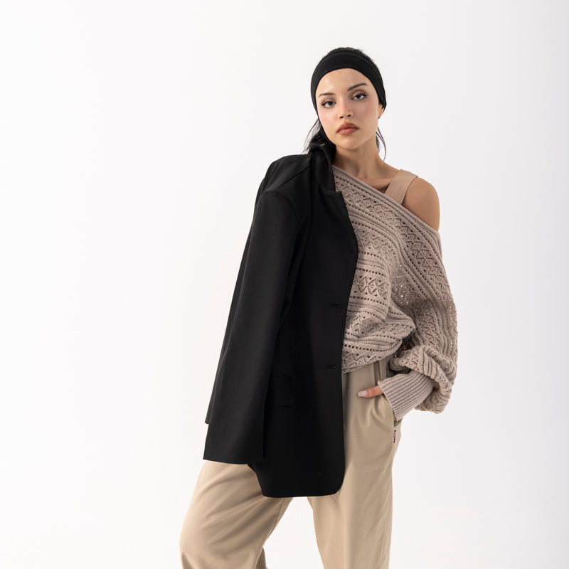Set of 2 - Oversized Collared Blazer with wool sweater
