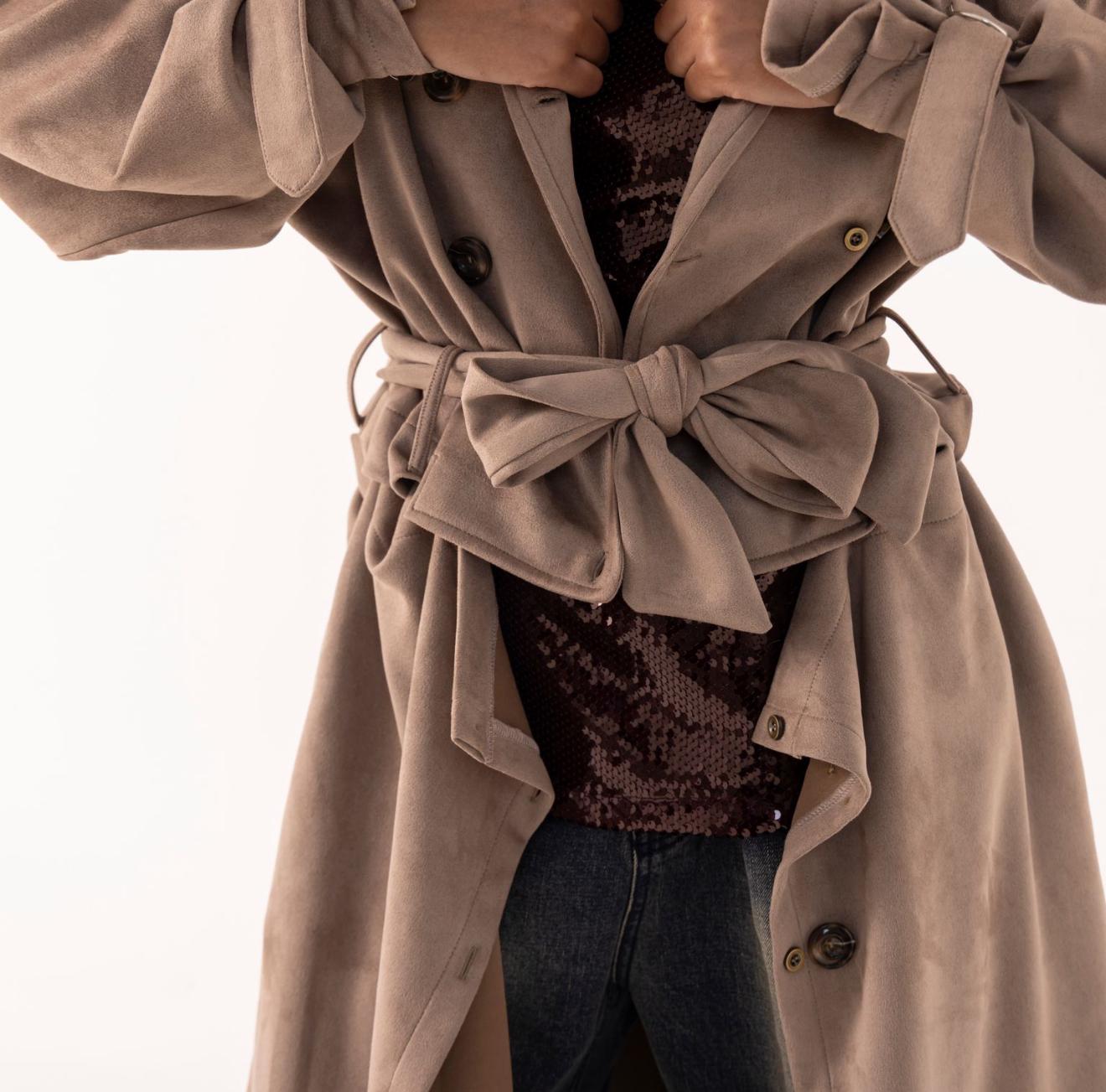velvet trench coat - Convertible Style
