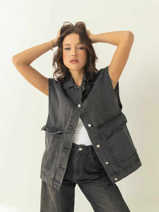 Oversized Sleeveless Denim Jacket