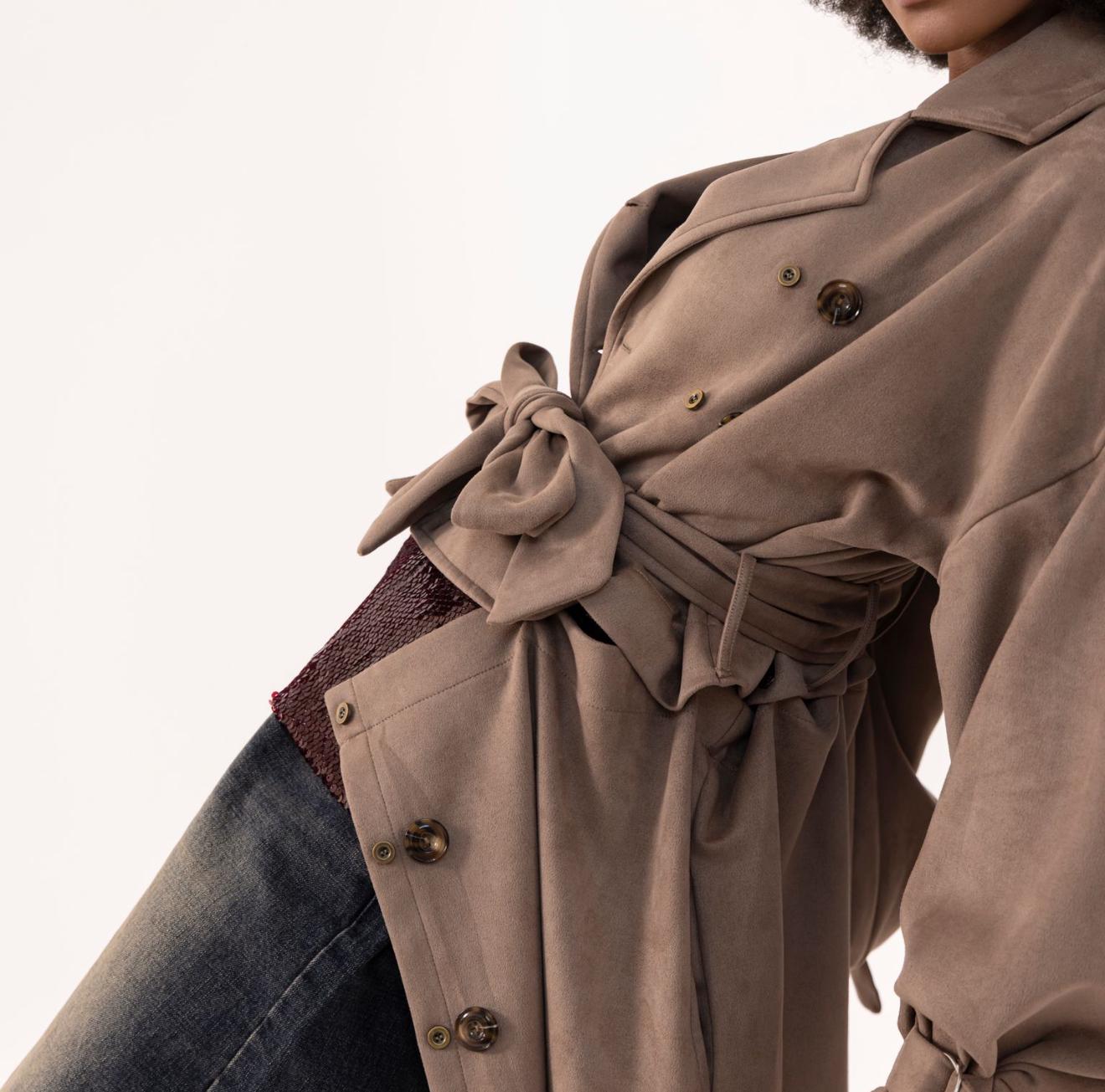 velvet trench coat - Convertible Style